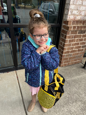 Heading into her tap and jazz class that she loves!